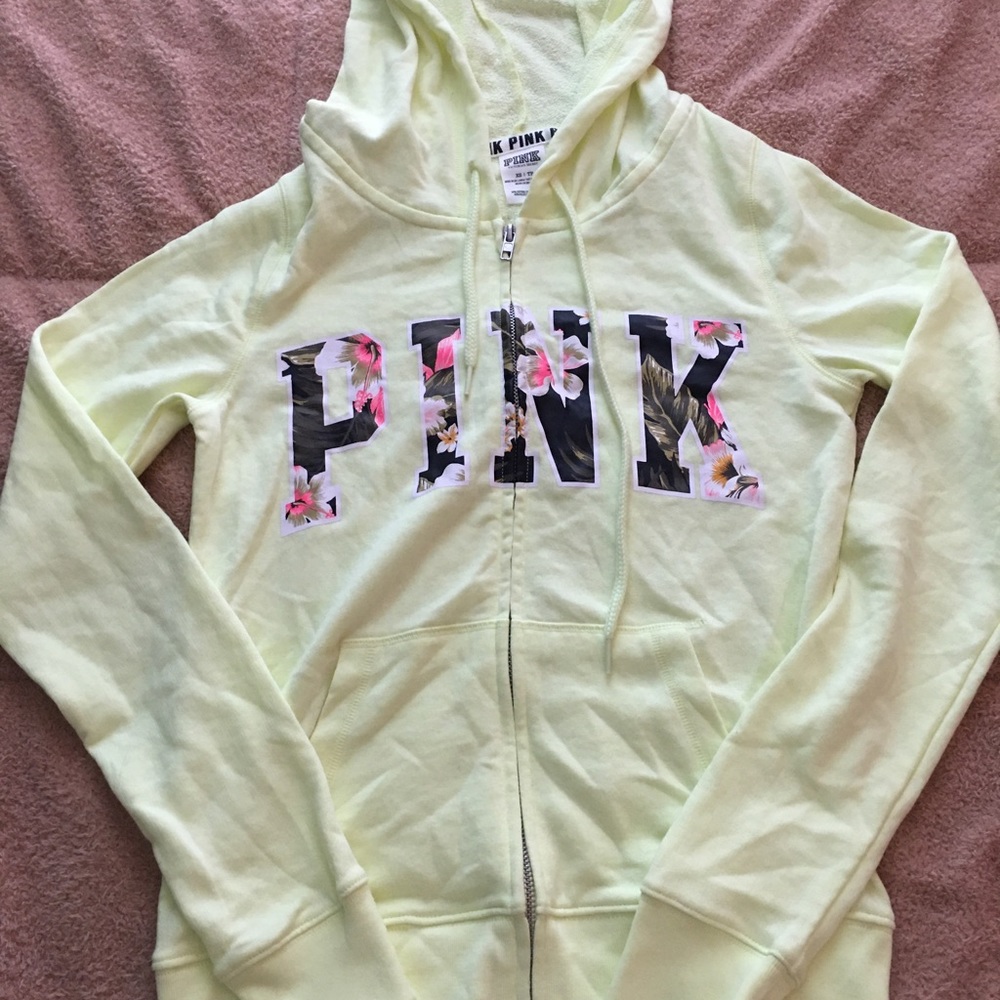 PINK yellow floral hoodie xs